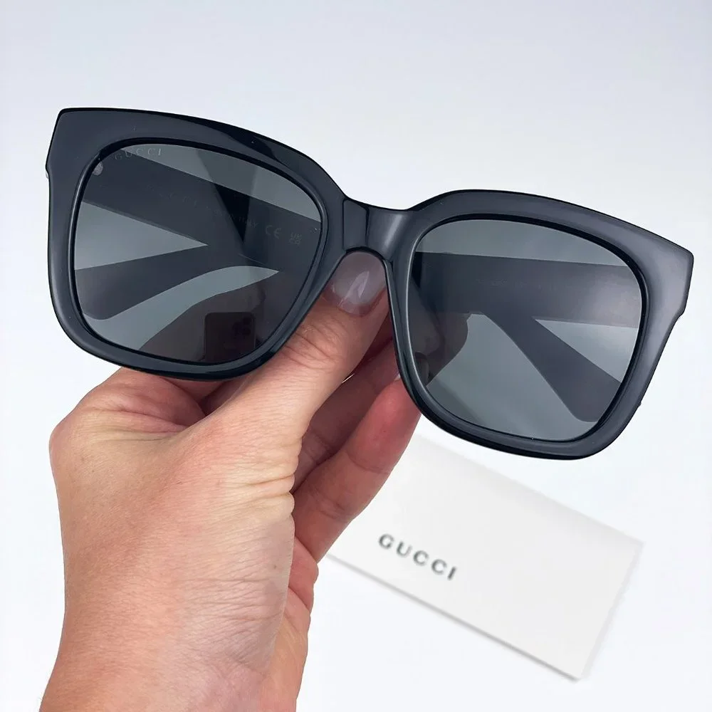 Gucci GG1338S 001 Sunglasses Black Green Grey Square Women
